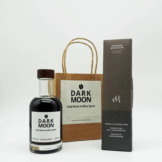 Genuss-Paket klein DarkMoon 200ml & DarkChocolate mit Geschenktüte